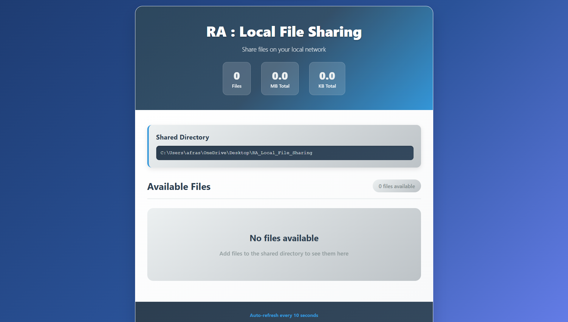 RA Local File Sharing - File Sharing Interface